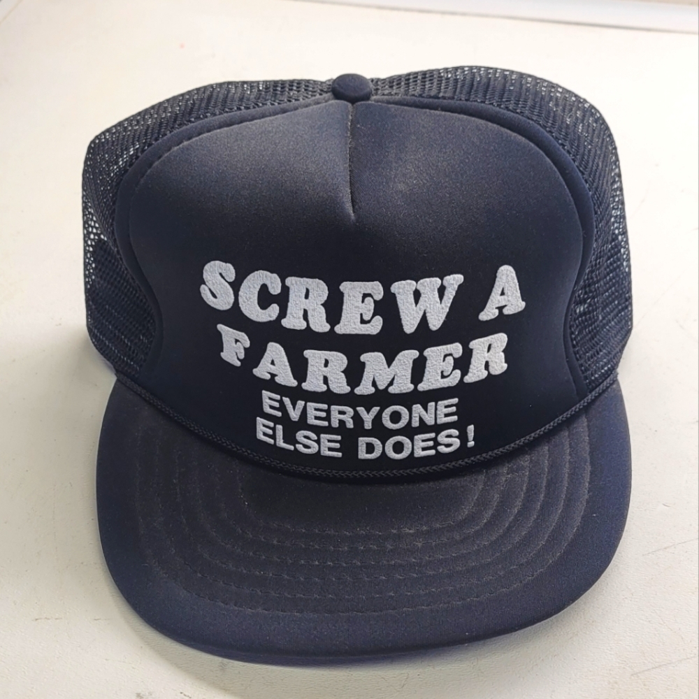 Trucker foam mesh black snapback hat screw a farmer funny joke farm